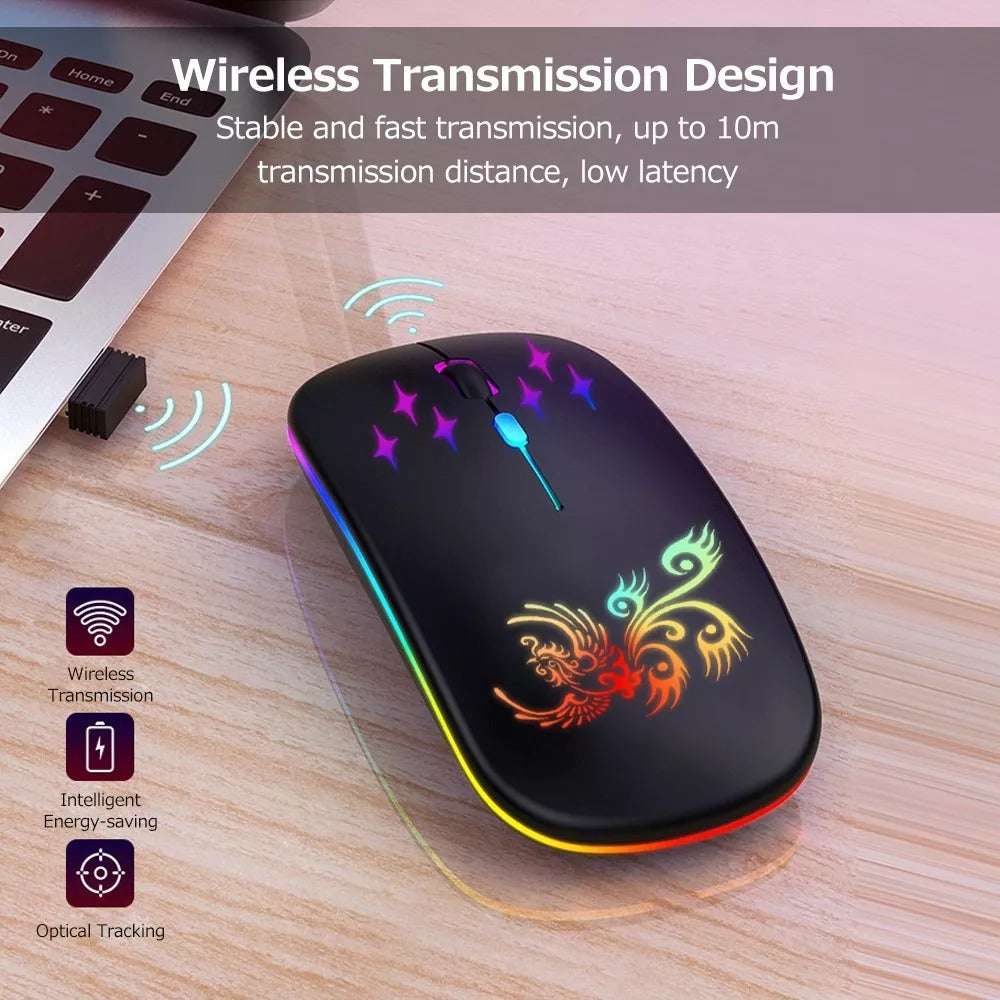 Mouse Inalámbrico W128 | Recargable, Diseño RGB y Precisión Óptima