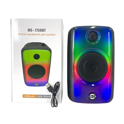 Parlante Portátil Karaoke MS-1758BT | con Micrófono, Bluetooth, Luces RGB y Altavoz de 4″