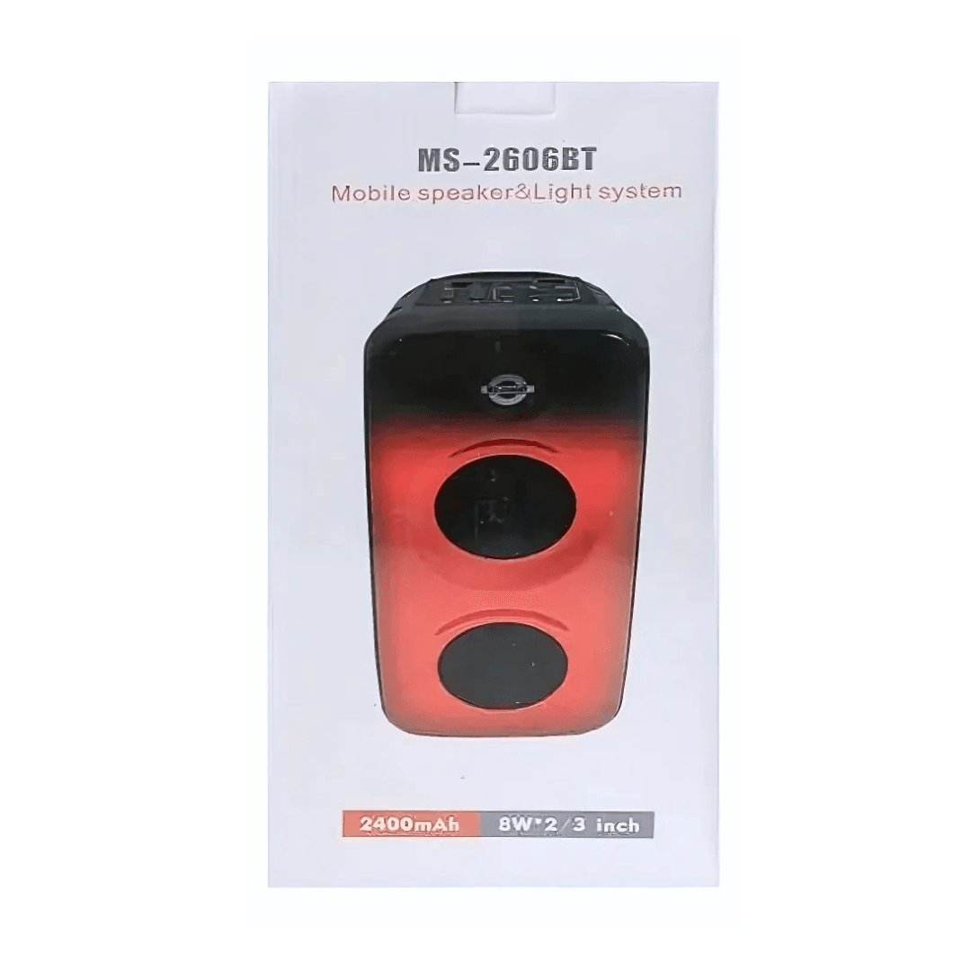 Parlante Bluetooth Portátil MS-2606BT – Doble Altavoz, Luces Multicolor y Función TWS - INOTEK s.a.s