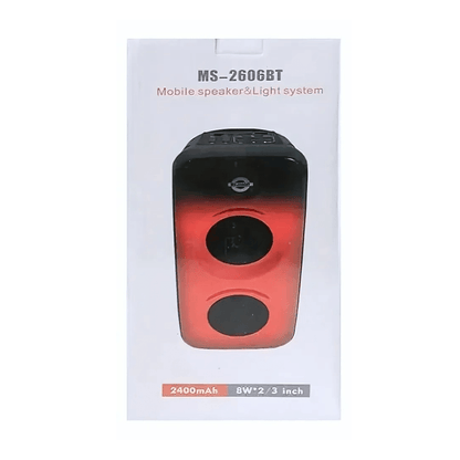 Parlante Bluetooth Portátil MS-2606BT – Doble Altavoz, Luces Multicolor y Función TWS - INOTEK s.a.s