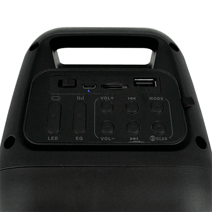 Parlante Bluetooth Portátil MS-2608BT con Doble Altavoz 3", Luces RGB y Ecualizador – 2400mAh, Negro
