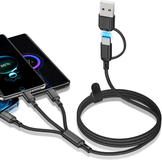 Mobulaa C-S1: 3 puntas, entrada usb y tipo C para Celular y Tablet, carga rapida 60W, 1.2 metros