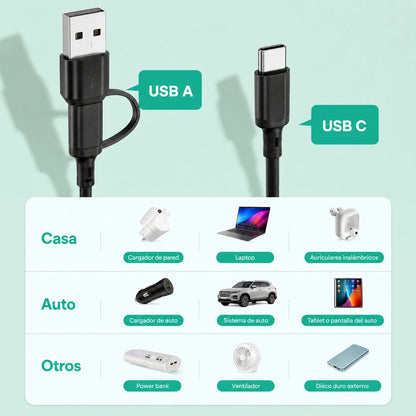 Mobulaa C-S1: 3 puntas, entrada usb y tipo C para Celular y Tablet, carga rapida 60W, 1.2 metros