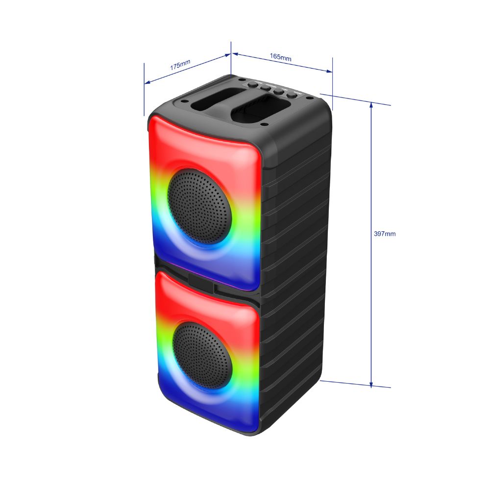 Parlante RS-4201 Bluetooth con Doble Bocina de 4" y Luces LED RGB | Sonido Potente (10W) y Conectividad Versátil USB/SD/FM/AUX  -