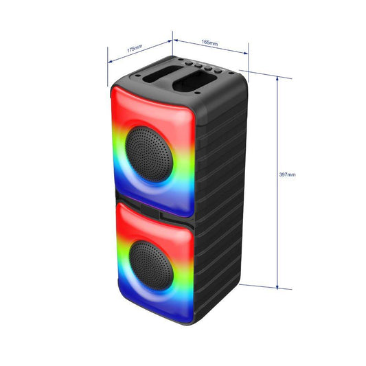Parlante RS-4201 Bluetooth con Doble Bocina de 4" y Luces LED RGB | Sonido Potente (10W) y Conectividad Versátil USB/SD/FM/AUX  -