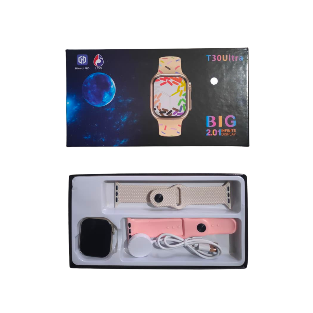 Smartwatch T30 Ultra | Notificaciones, Llamadas, Música y Salud - Carga Inalámbrica – Doble Correa