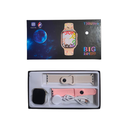 Smartwatch T30 Ultra | Notificaciones, Llamadas, Música y Salud - Carga Inalámbrica – Doble Correa