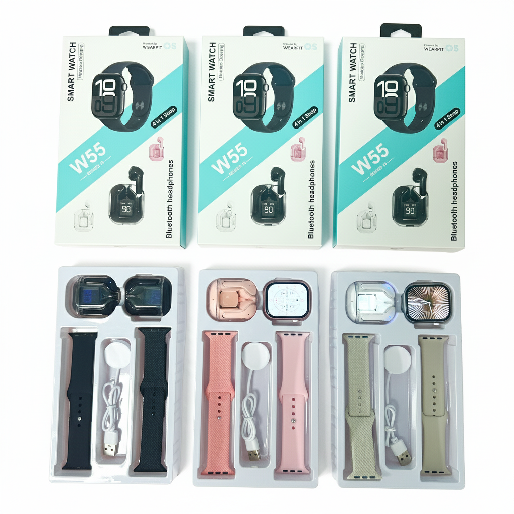Smartwatch W55 Super Set 2 en 1 con Auriculares Bluetooth – Salud, Deporte y Notificaciones