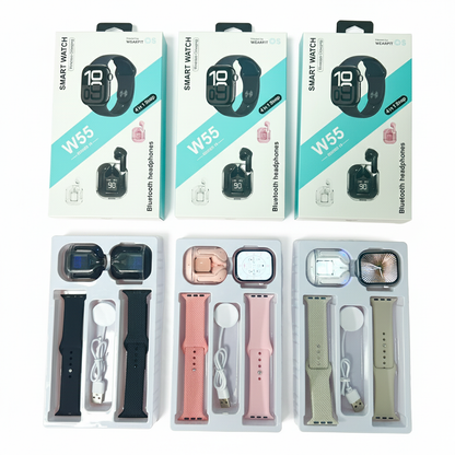 Smartwatch W55 Super Set 2 en 1 con Auriculares Bluetooth – Salud, Deporte y Notificaciones