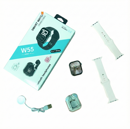 Smartwatch W55 Super Set 2 en 1 con Auriculares Bluetooth – Salud, Deporte y Notificaciones