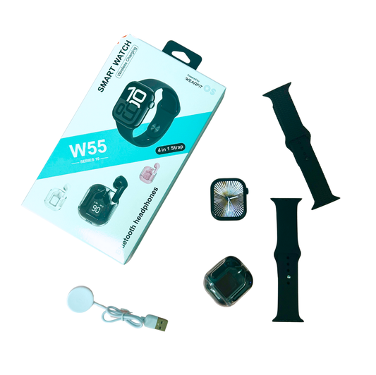 Smartwatch W55 Super Set 2 en 1 con Auriculares Bluetooth – Salud, Deporte y Notificaciones