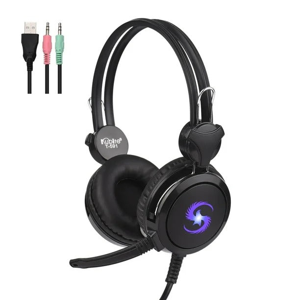 Diademas Gamer T-591 con Luces RGB y Micrófono Omnidireccional | Compatibles con PC, Celular y Consolas