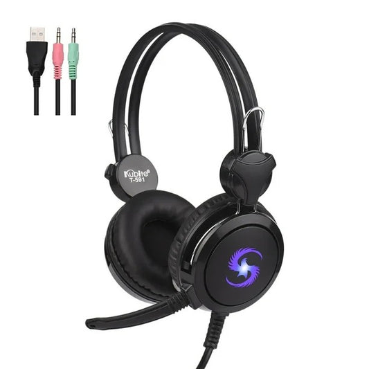 Diademas Gamer T-591 con Luces RGB y Micrófono Omnidireccional | Compatibles con PC, Celular y Consolas