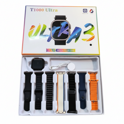 Smartwatch T1000 Ultra | Llamadas Bluetooth, Monitoreo de Salud 24/7 y 7 Correas Intercambiables