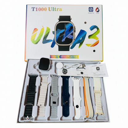 Smartwatch T1000 Ultra | Llamadas Bluetooth, Monitoreo de Salud 24/7 y 7 Correas Intercambiables