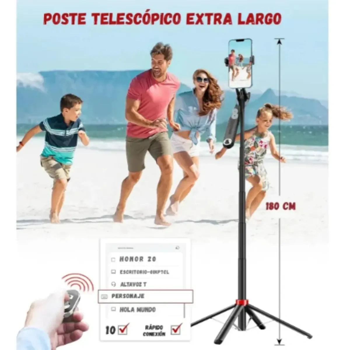 Trípode Selfie Stick 1.8m WEB-P195 | Base 4 Patas y Bluetooth