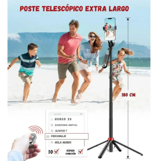 Trípode Selfie Stick 1.8m WEB-P195 | Base 4 Patas y Bluetooth - Vista 2