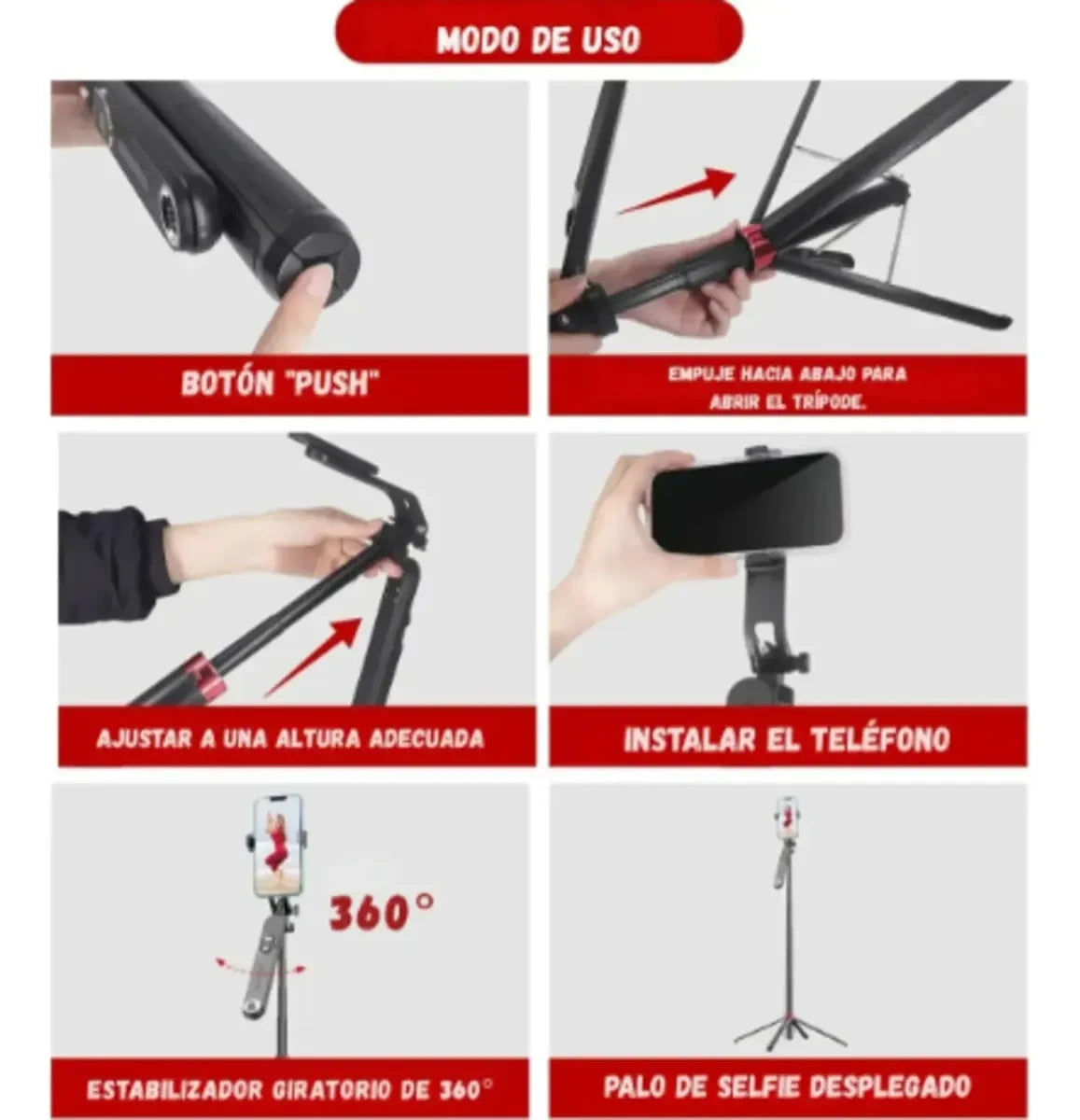 Trípode Selfie Stick 1.8m WEB-P195 | Base 4 Patas y Bluetooth