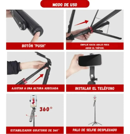 Trípode Selfie Stick 1.8m WEB-P195 | Base 4 Patas y Bluetooth