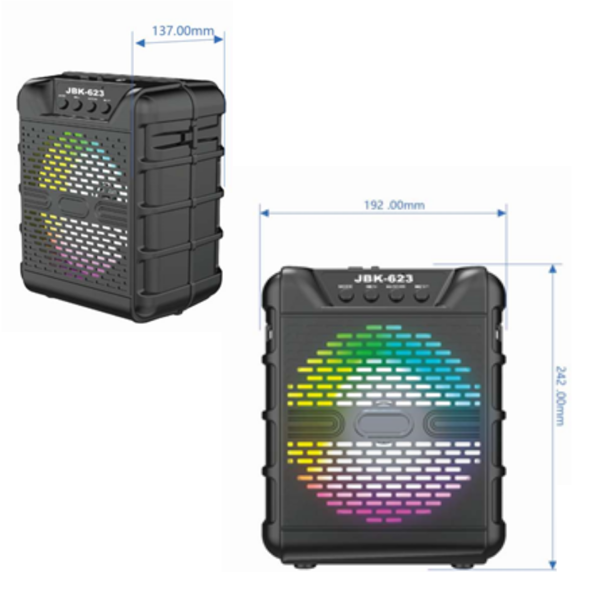 Parlante JBK-623 Bluetooth | 7W, USB/SD/FM/AUX + Entrada para Micrófono - (24cm)
