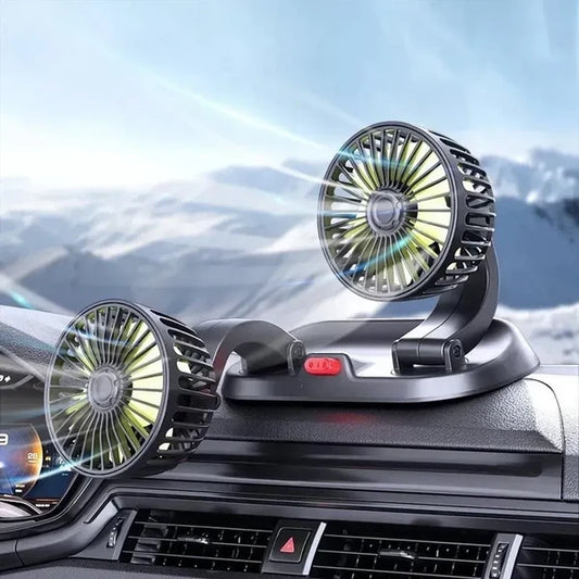Ventilador Doble para Auto 12V | Doble Cabezal Giratorio 360°