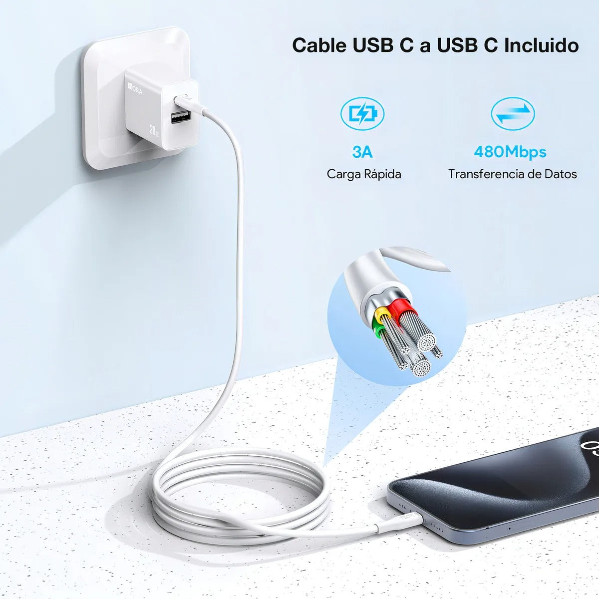 Cargador Tipo C 2 En 1 Carga Rápida 20w Salida Dual - Vista 5