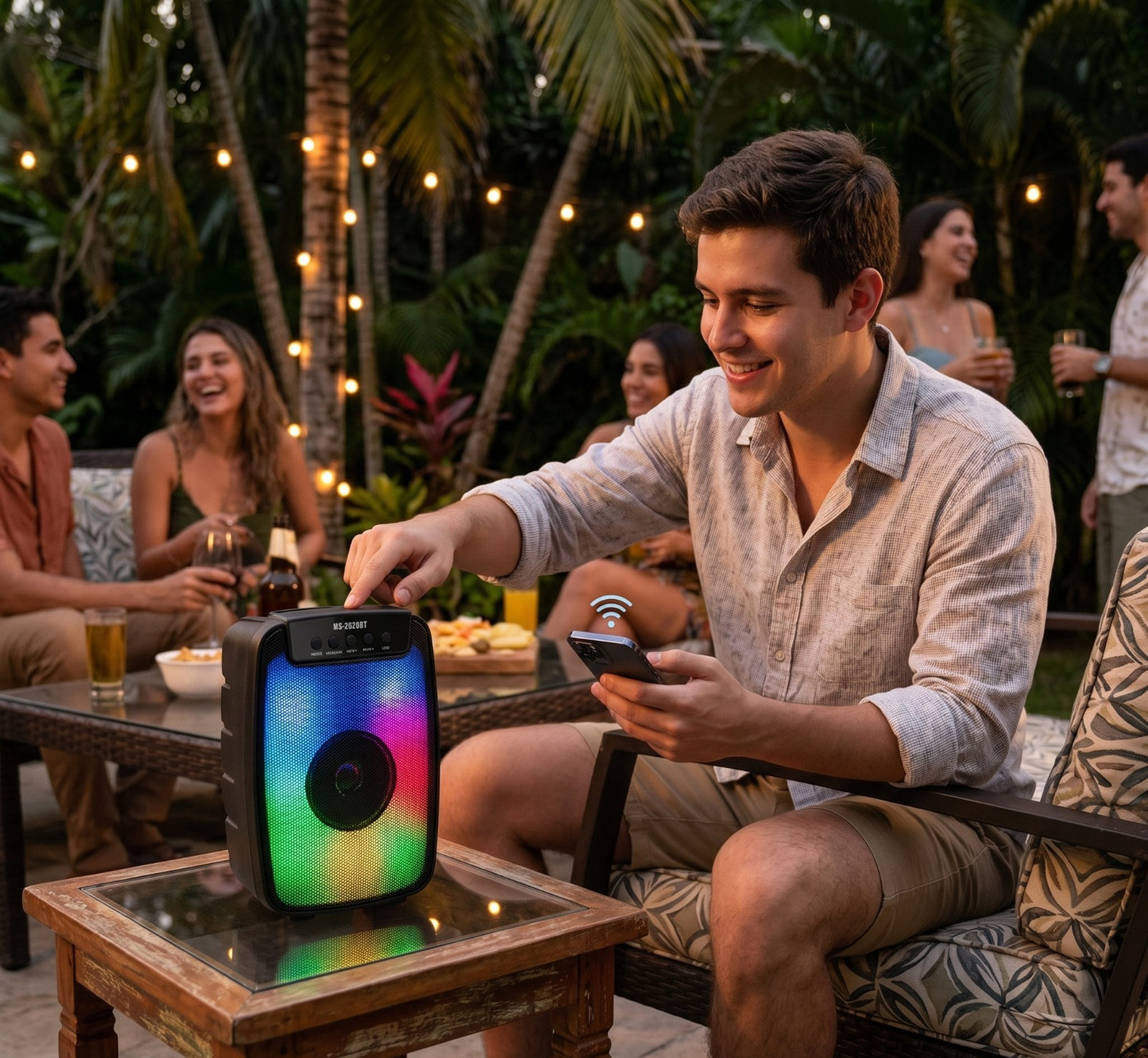 Parlante Portátil MS-2620BT con Luces RGB | Altavoz 3” – Bluetooth, USB, TF, FM y RGB Dinámico