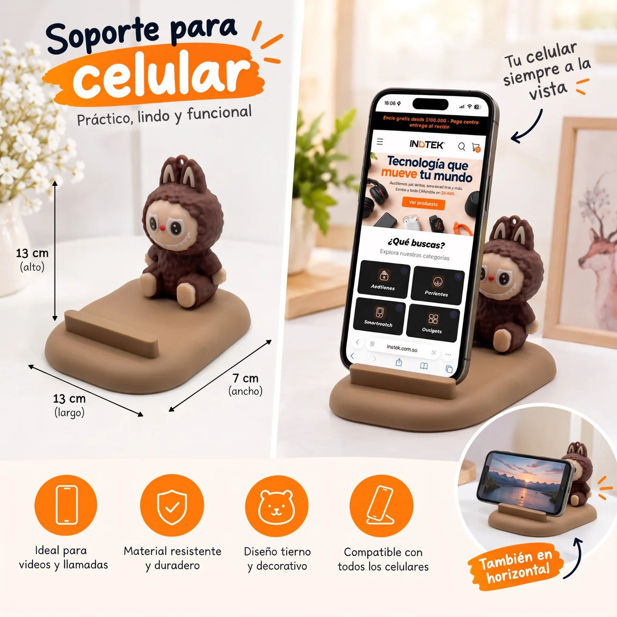 Soporte para Celular de Escritorio con Figuras Animadas Kawaii