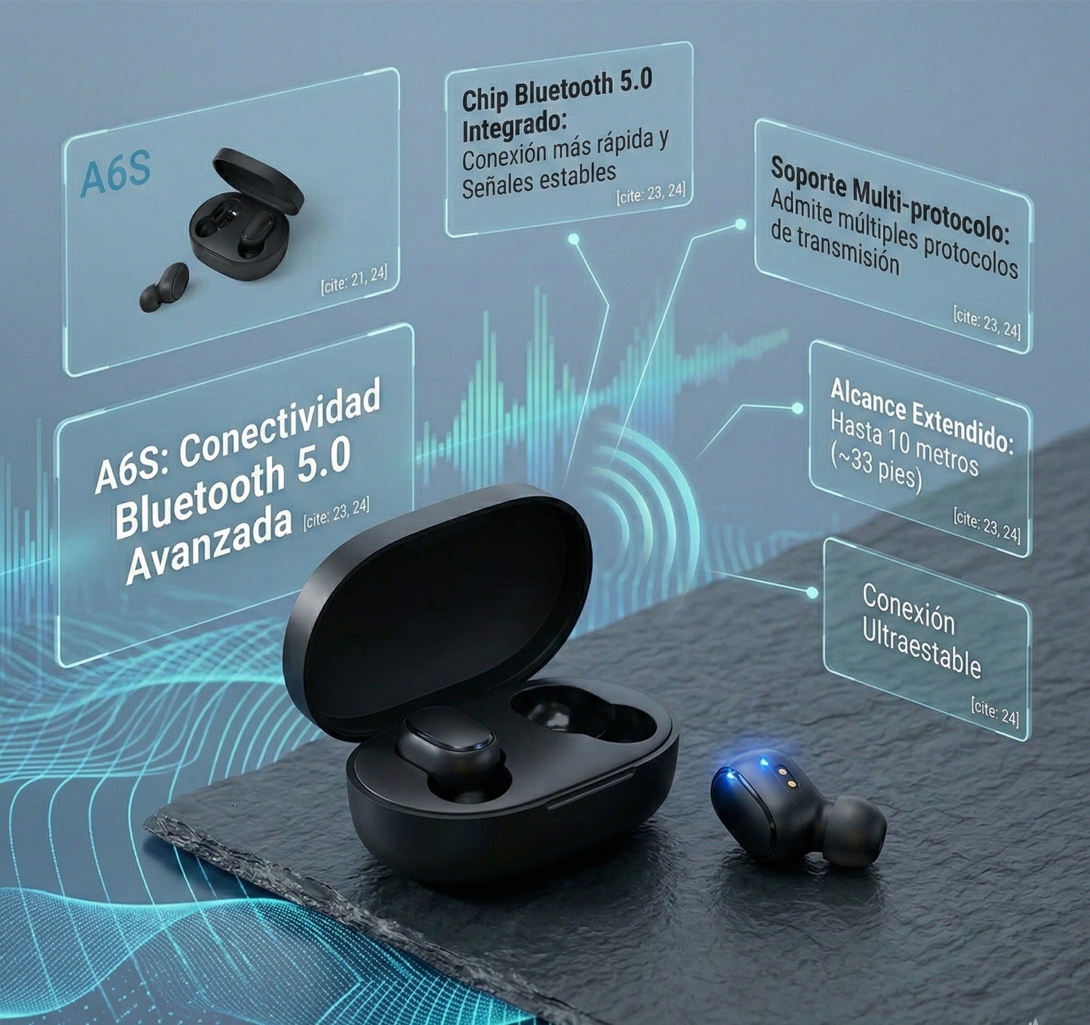 AirPods A6S audífonos dentro del estuche