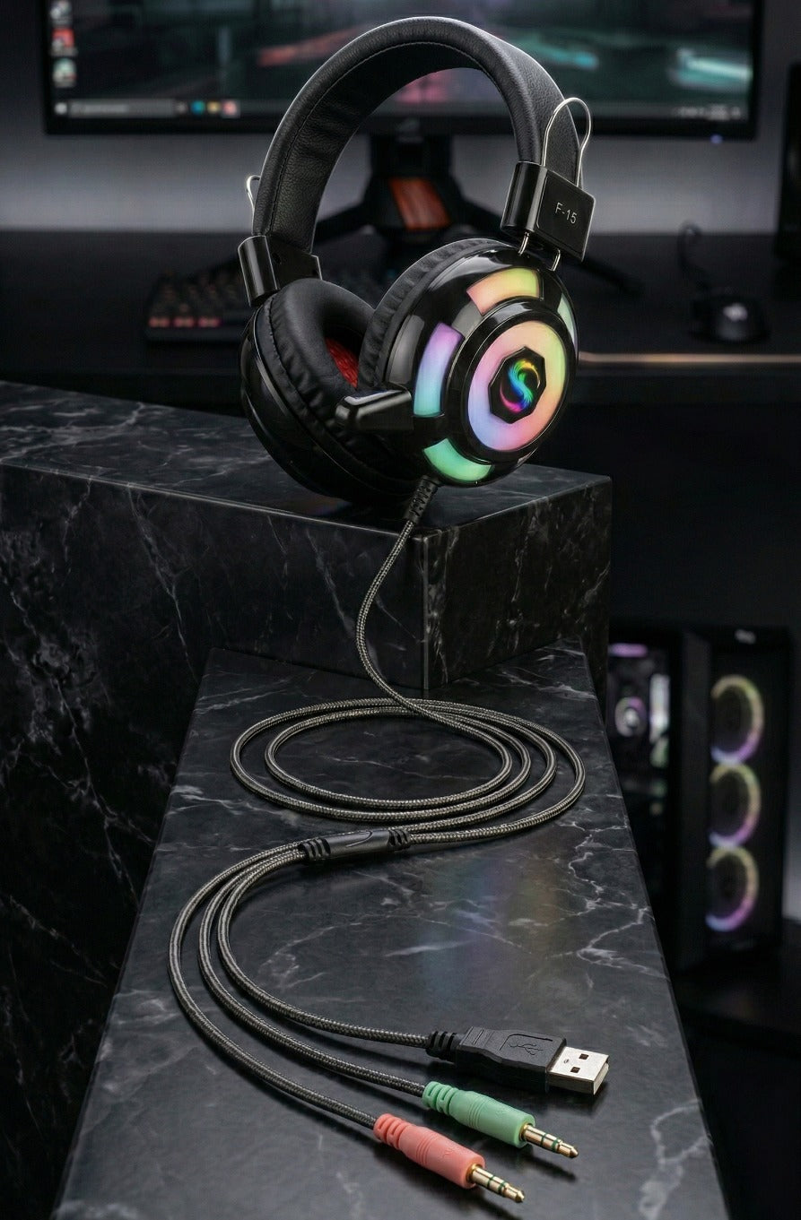 Diademas Gamer RGB F-15 - Sonido Envolvente 20Hz-20kHz - Vista 4