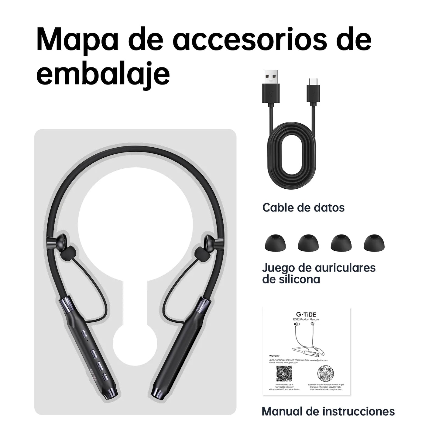 Audífonos de Cuello G-Tide EG22: Reproductor MP3 Independiente (Micro SD), Pantalla Digital LCD y Cancela - Vista 3