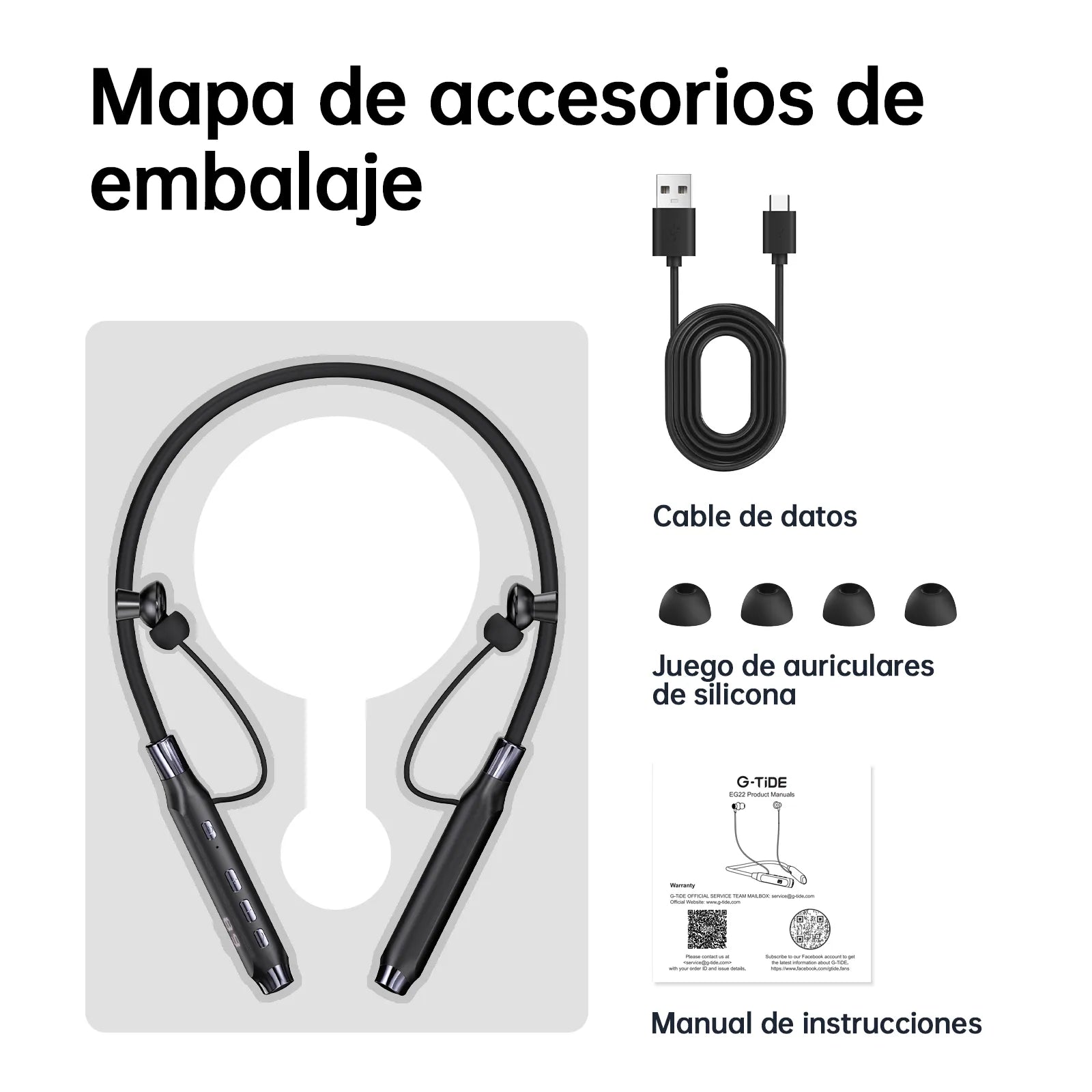 Audífonos de Cuello G-Tide EG22: Reproductor MP3 Independiente (Micro SD), Pantalla Digital LCD y Cancela - Vista 3