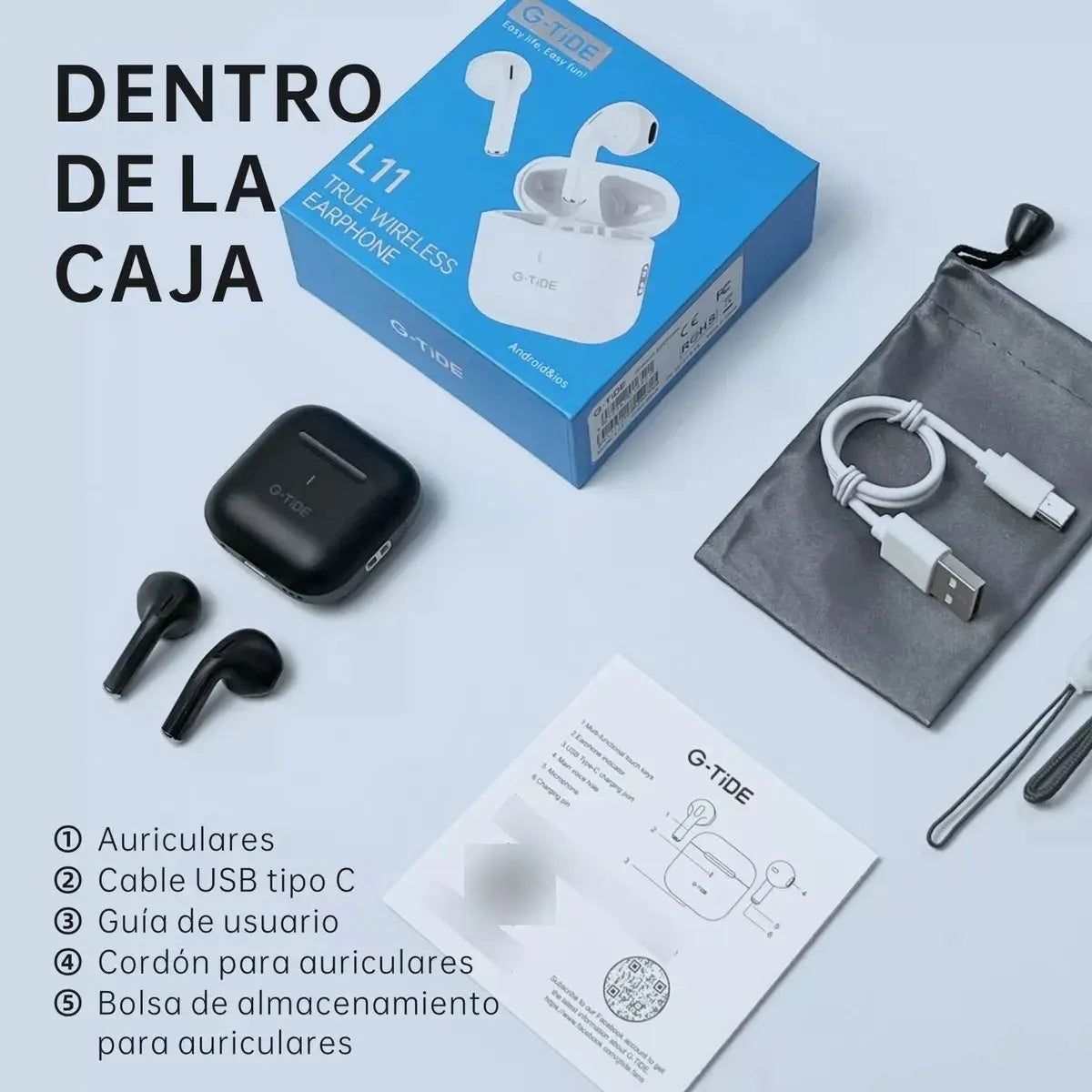 Audífonos G-Tide L11 In-Ear Bluetooth 5.3: Sonido HD, Control Táctil + Funda Protectora y Cordón de Regal - Vista 6