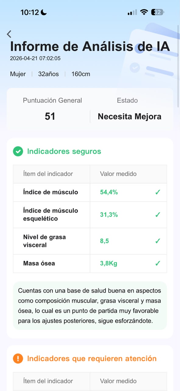 Informe de análisis corporal de la app OKOK
