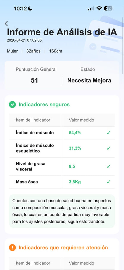 Informe de análisis corporal de la app OKOK
