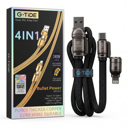 Cable 4 en 1 G-Tide Bullet Power RESISTENTE 240w Carga Rápida Macbook Iphone Android