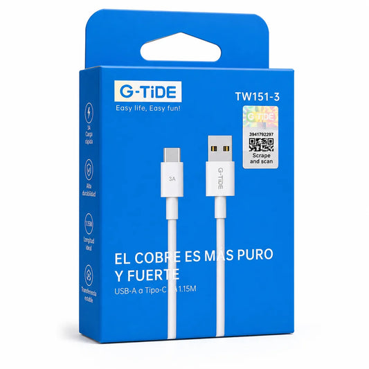 Cable G-Tide TCW151 USB-C Carga Rápida 3A: Transferencia de Datos y Diseño Reforzado de 1.5 Metros