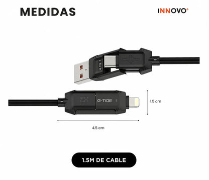 Cable G-Tide Vida Colorida 4 en 1: Carga Ultra Rápida 65W, USB-A/C a Lightning/C (1.5 Metros) para Laptops y Celulares