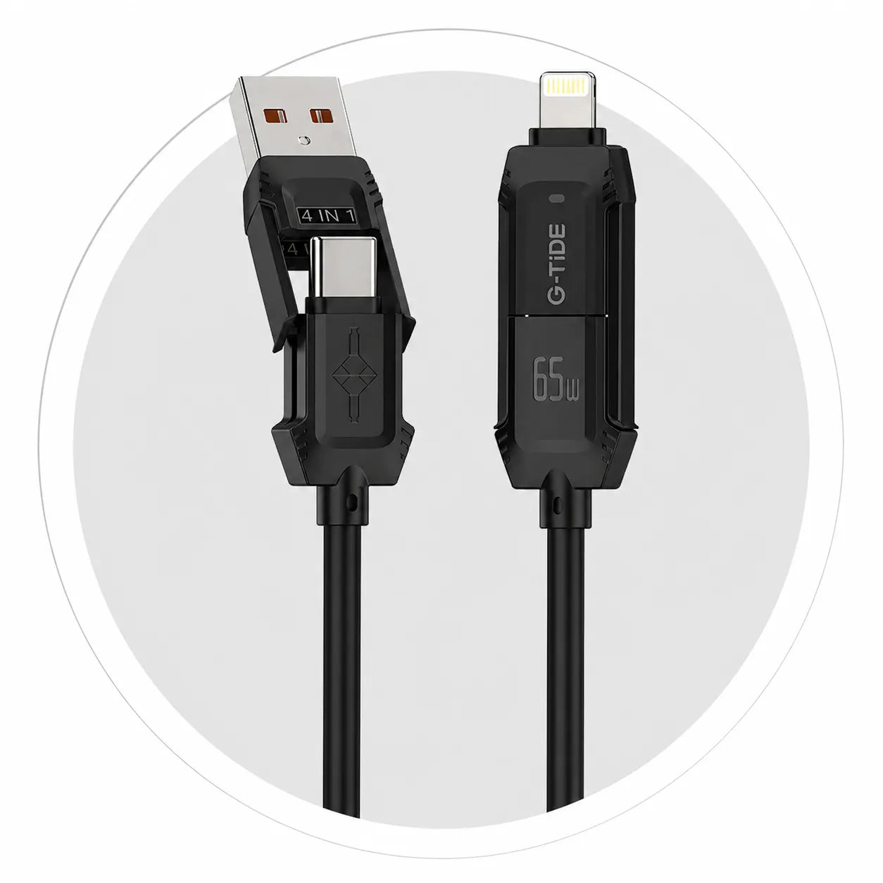 Cable G-Tide Vida Colorida 4 en 1: Carga Ultra Rápida 65W, USB-A/C a Lightning/C (1.5 Metros) para Laptop - Vista 5