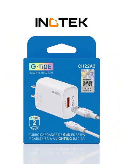Cargador Cubo Turbo G-Tide 22.5W Carga Rápida Para iPhone + Cable