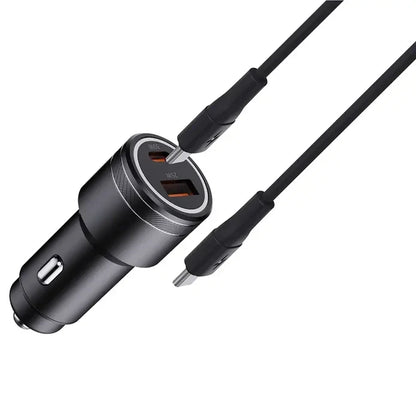 Cargador de Carro coche Doble Puerto USB + tipo C 30W carga rapida con Cable Tipo C a Tipo C