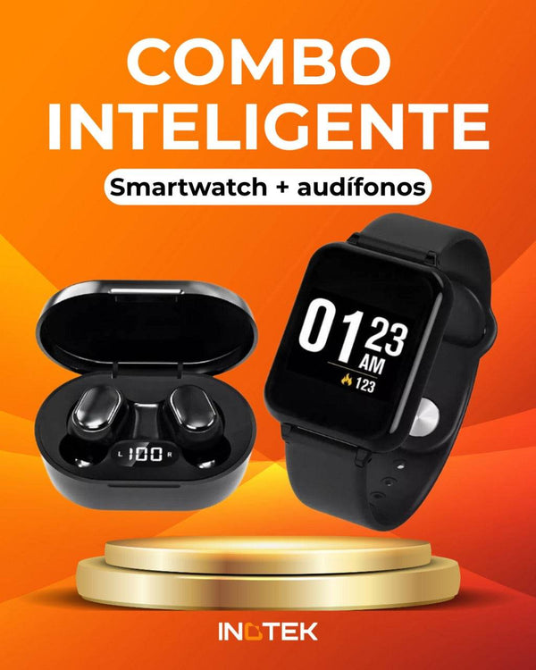 Reloj Smartwatch + Audífonos Inalámbricos, 2 en 1 - Combo inteligente