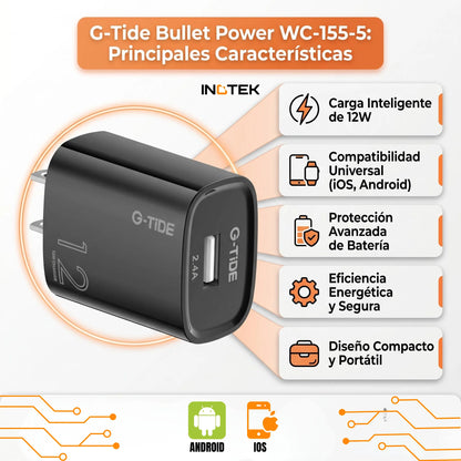 Cargador Cubito G-Tide CH12B Cabezote 12W 2.4A Carga Estable Universal - Vista 4
