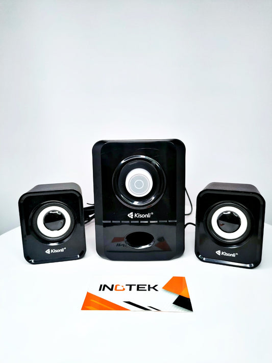Parlantes Kisonli U-2900 2.1 - USB| Sonido Potente y Compacto para tu PC o Laptop