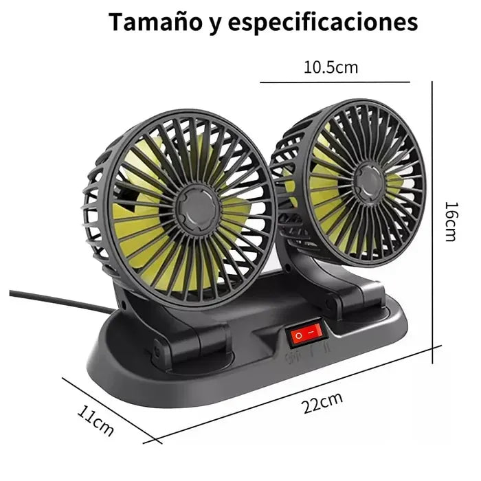 Ventilador Doble para Auto 12V | Doble Cabezal Giratorio 360°