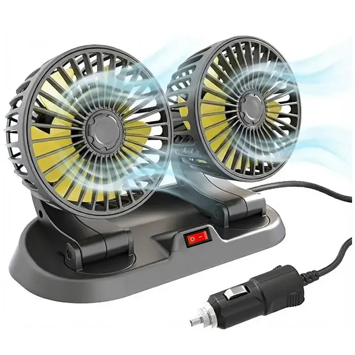 Ventilador Doble para Auto 12V | Doble Cabezal Giratorio 360°