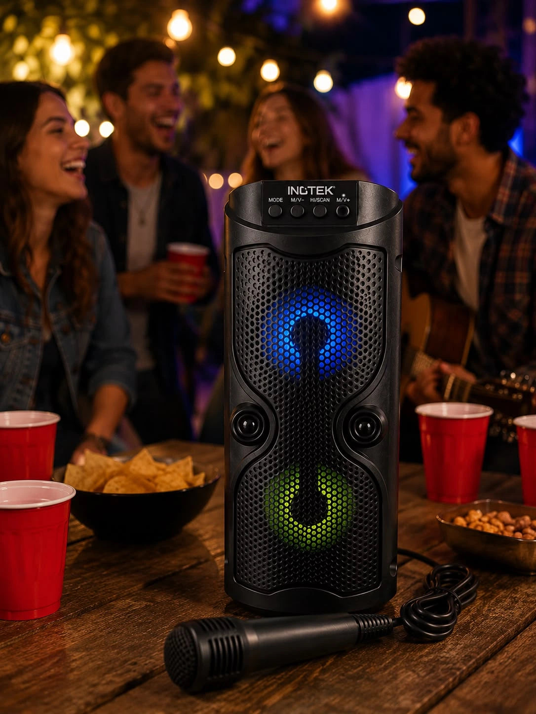 Parlante con microfono Ino Pulse 100 | Bluetooth, Luces LED y Portátil