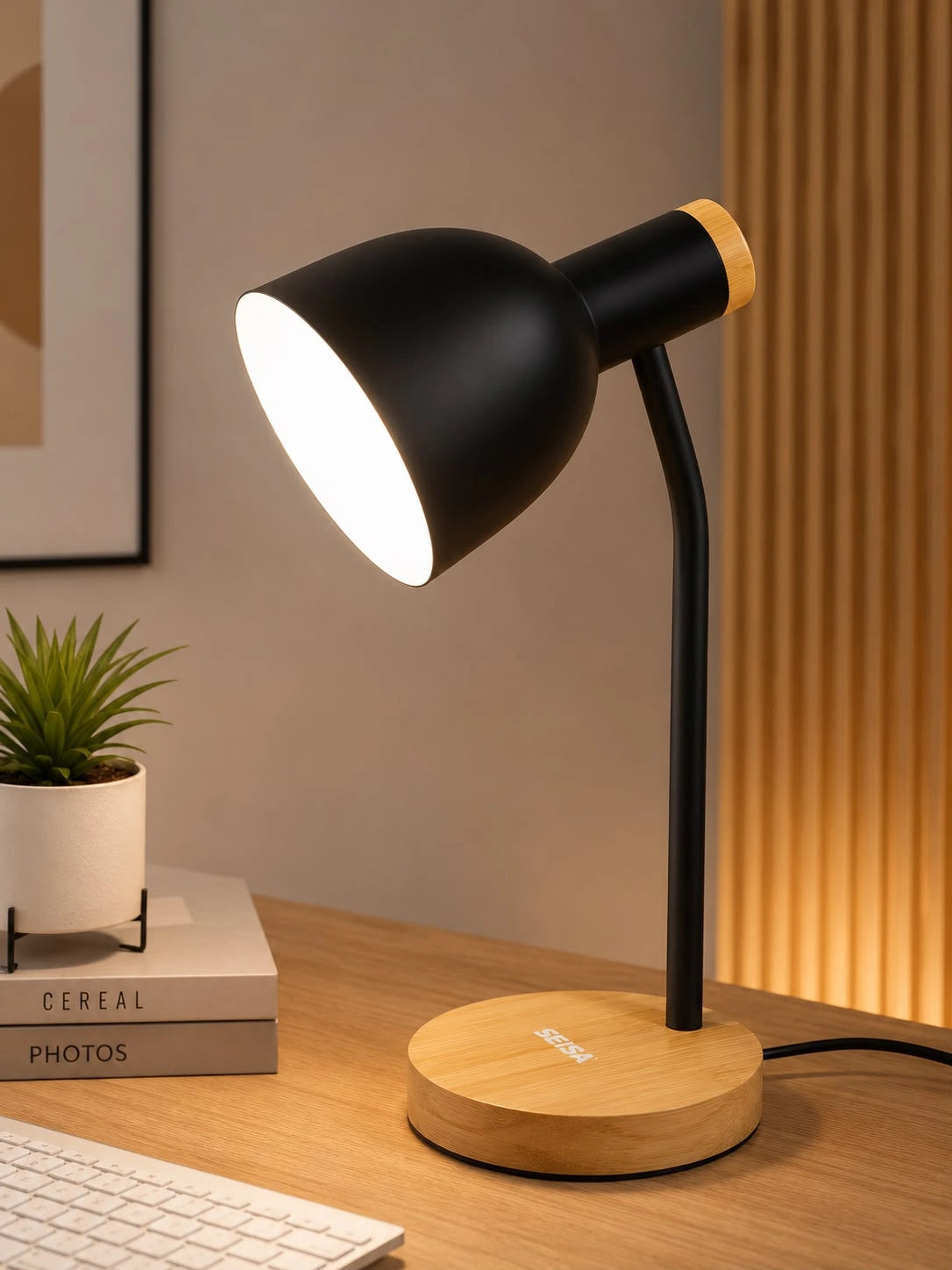 Lámpara de Escritorio Moderna LED-Y9872 | Base de Madera (Incluye Bombillo)