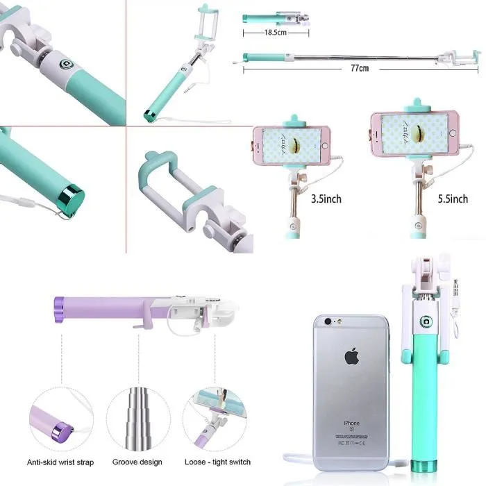 Selfie Stick iGoma ST-12 de 78 cm – Palo para Selfies con Cable Integrado