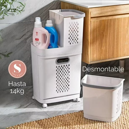 Organizador Cesta de Ropa Multiusos 3 Niveles con Ruedas - Desmontable y Portátil
